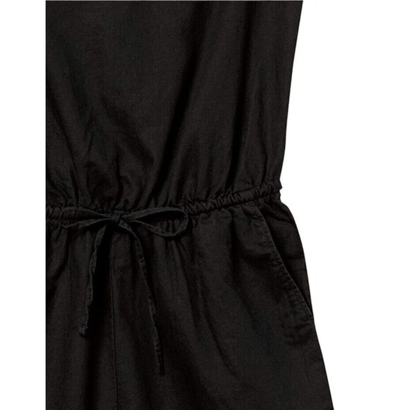 Women Black Romper Size 4 Linen Blend V Neck Drawstring - Picture 5 of 7